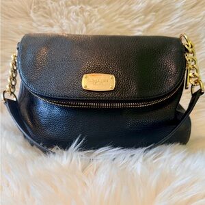 Michael Kors Black Leather Shoulder Bag with Gold Chain